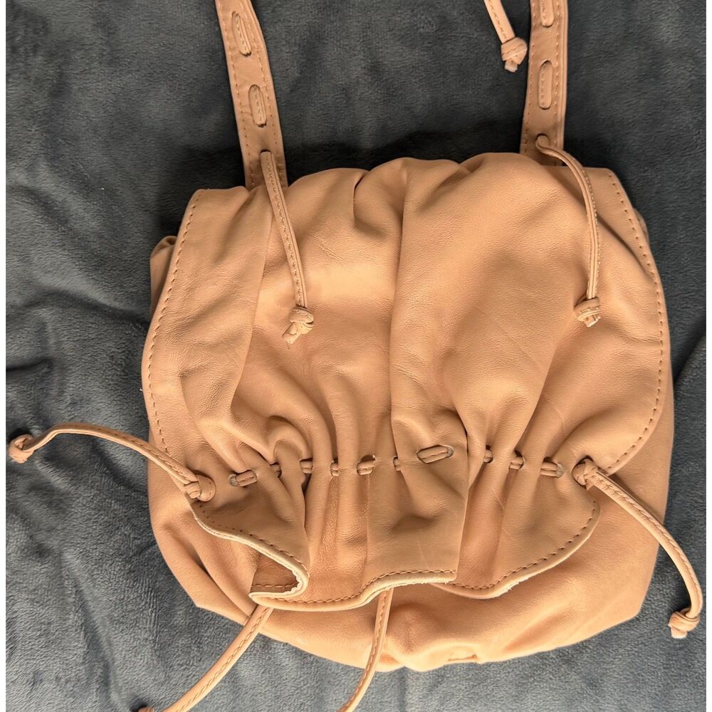 VINTAGE Dimoni Flap Leather Crossbody Drawstring Bag in Salmon Pink